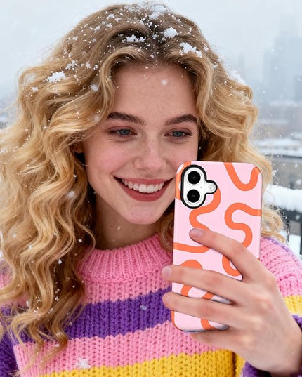 Magnetic for iPhone 17 Case Cute Curved Stripes Phone Case, Shockproof Slim TPU and Hard PC Protective Phone Cover Compatible with MagSafe Designed for Women Girls,Pink