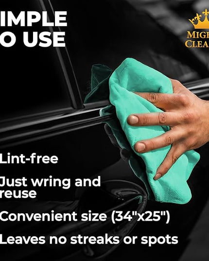 Premium XL Shammy Towel for Car - 2pk (34”x25”) - Super Absorbent Chamois Cloth - Spots & Scratch-Free - Reusable Car Drying Towel