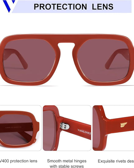 VANLINKER Oversized Retro Square Aviator Sunglasses for Women Men 70s Vintage Style Trendy Big Flat Top Sun Glasses VL9826