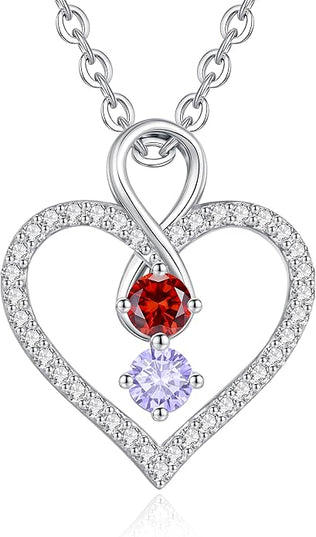 LOUISA SECRET Infinity Double Birthstone Necklace, 925 Sterling Silver Tiny Pendant Heart Necklace for Women Wife Her, Best Jewelry Gift Heart Jewelry Meaningful Gift for Valentine's Day, Christmas, Birthday Anniversary
