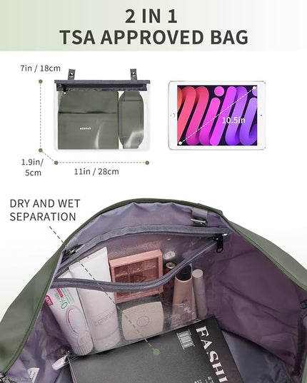 ECOHUB Travel Duffel Bag Water Resistant Weekender Bag Carry On Bags for Women Sport Gym Bags for Men Hospital Bag for Labor and Delivery Overnight Bag Luggage Bag with Trolley Sleeve 30L Army Green