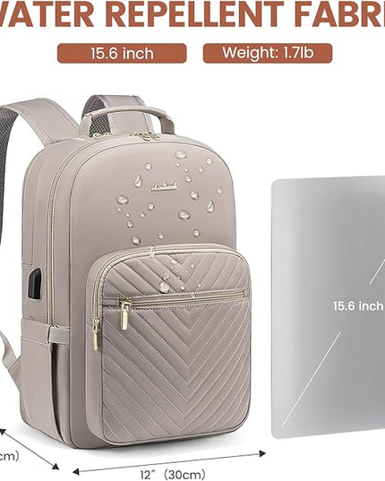 LOVEVOOK Laptop Backpack for Women 15.6 inch, Travel Backpack Purse,Professional Laptop Computer Bag,Waterproof Work Business College Teacher Bags Carry on Backpack with USB Port,Taro Grey