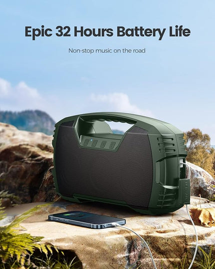 IPX7 Waterproof Bluetooth Speaker, 40W (60W Peak) Portable Wireless Speakers, 32H Playtime, Stereo Loud Sound, Deep Bass, Bluetooth 5.0, Built-in Mic for Camping, Party, Outdoor, Gifts, Beach-Green