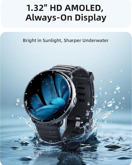 Parsonver Smart Watch for Swimming, 5ATM Waterproof Watch for Pool & Open Water, AI Swim Analysis, Built-in GPS & Compass, AMOLED Fitness Trackers 100+ Sports Modes, Heart Rate & Sleep Monitor, Black