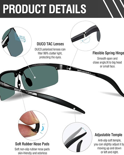 DUCO Mens Sports Polarized Sunglasses UV Protection Sunglasses for Men 8177s
