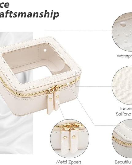 Aveniee Clear Makeup Bag Small, Mini Travel Toiletry Bag Cosmetic Bags Organizer, TSA Approved Clear Makeup Case Pouch with Zipper, Car Essentials for Women Men(Mini-White)