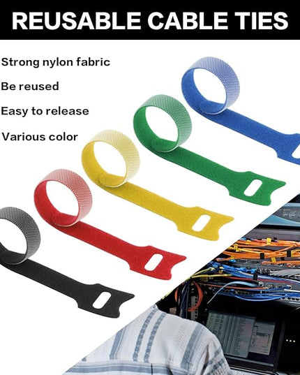 50 Pcs Reusable Cable Ties for Cords, 6 Inches Hook and Loop Adjustable Cord Straps, Reusable Zip Ties, Wire Organizers for Cords Electrical Cord Management Office Home Computer PC Cable Management