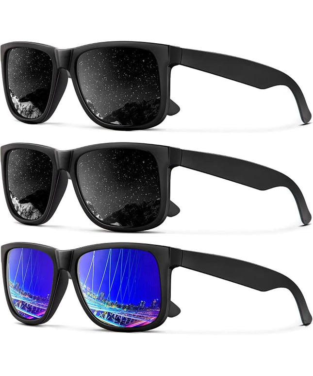 KALIYADI Sunglasses Men Polarized Sun glasses for Mens Womens Classic Matte Black Frame UV Protection 3pack