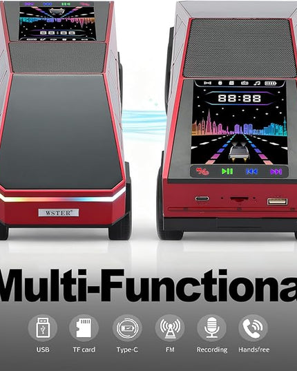 Futuristic Truck Model Bluetooth Replica Speaker with LED Display Screen – Considerate Gift for Car Design Fans & Audio Users, TWS Stereo, FM, USB/TF Playback, LED Headlights, Built-in Mic (Red)
