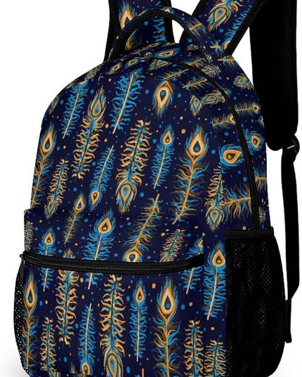 Fashion Golden Yellow Peacock Feathers Backpack Lightweight Large Capacity Laptop Daybag for Travel Work