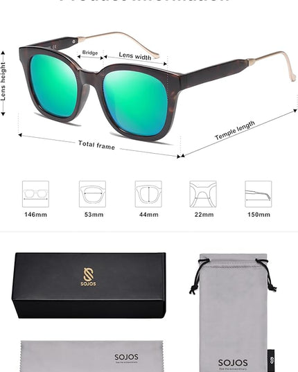 SOJOS Classic Square Polarized Sunglasses Womens Mens Retro Trendy UV400 Sunnies SJ2050