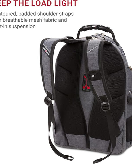SwissGear 1900 ScanSmart 17” Laptop Backpack Grey Heather – Reflective Tech Backpack with ScanSmart Compartment – Multiple Organizer Pockets & RFID Scan Blocking Technology