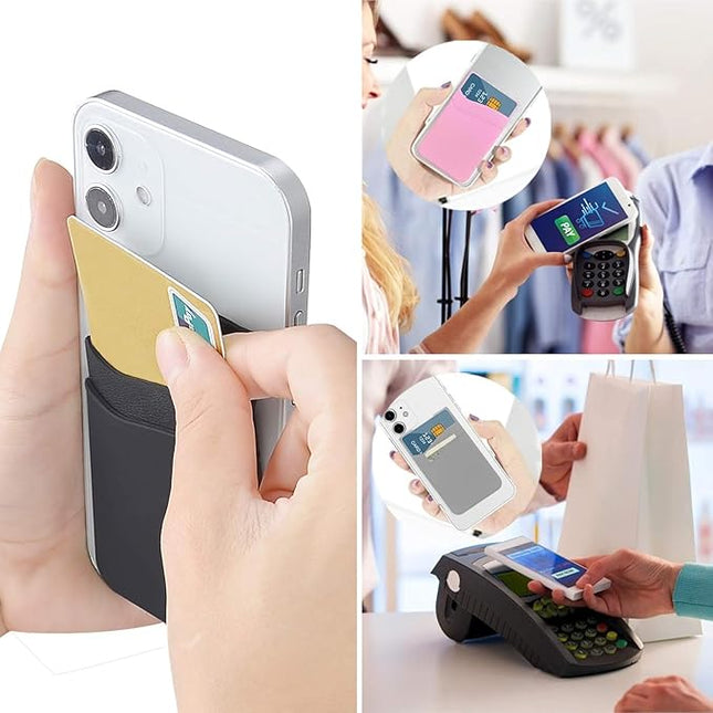 SS Phone Wallet Stick On Silicion Card Holder for Back of Phone Credit Card Suitable for iPhone Samsung Galaxy Any Smartphone (8 Pack)