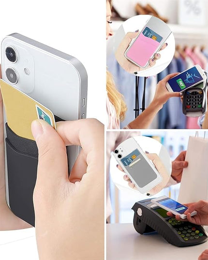 SS Phone Wallet, Card Holder for Phone Case Stick on Silicone Double Phone Pocket Suitable for iPhone Samsung Galaxy Any Smartphone 3 Pack