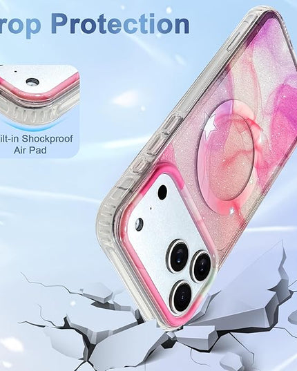 Cute Case for iPhone 17 Pro Case for Women Girls [Compatible with Magsafe] Aesthetic Girly Trendy Glitter Sparkly Bling Magnetic Protective Phone Cover, Pink