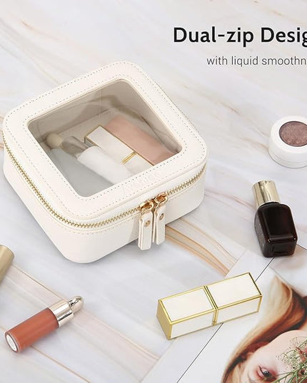 Aveniee Clear Makeup Bag Small, Mini Travel Toiletry Bag Cosmetic Bags Organizer, TSA Approved Clear Makeup Case Pouch with Zipper, Car Essentials for Women Men,White