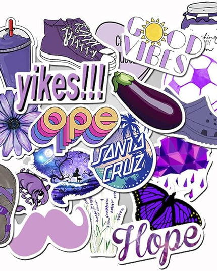 Girl's Purple Aesthetic Waterproof Stickers - 50 PCS for Water Bottle, Laptop, Phone - Cute Designs for Teens and Kids