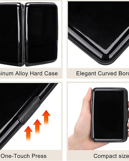 ELFISH Mini RFID Aluminum Wallet Credit Cards Holder Business Card Case Metal ID Case for Men Women (Black)