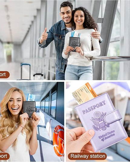 Herain Passport Holder for Travel Cruise Essentials, 2 Pcs Passport Cover Wallet Case Travel Gifts Women Men Family, RFID Passports Book Card Holders Travels Accessories Must Haves