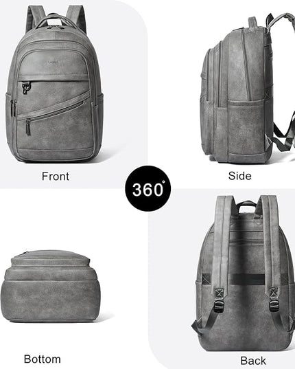 43L Backpack for Women Men - Vegan Leather Backpack Purse Travel Carry-on Bag College Bookbag Work fits 17" Laptop,DimGray