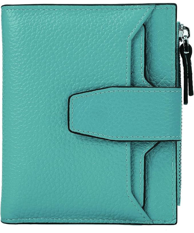 AINIMOER Women's RFID Blocking Leather Small Compact Bi-fold Zipper Pocket Wallet Card Case Purse with id Window