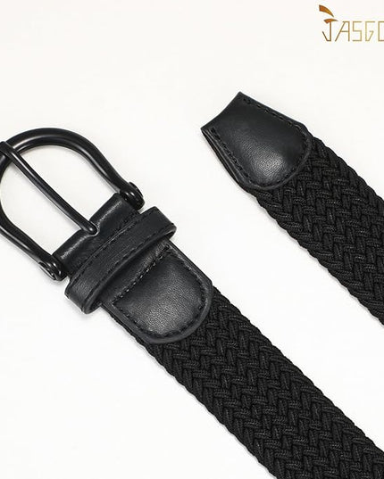 JASGOOD Women Elastic Braided Woven Belt Stretch Canvas Casual Belt 1.4'' for Golf Jeans Pants