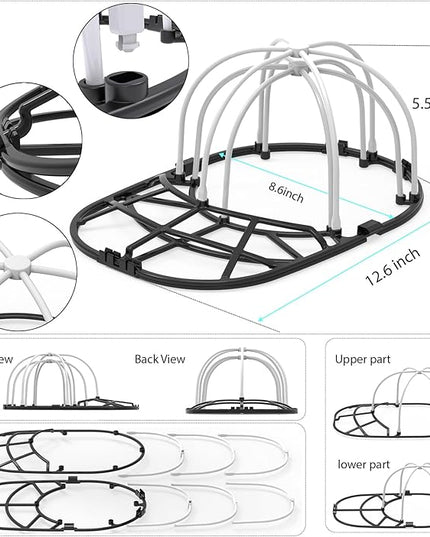 YEENOR Hat Washer Cage for Washing Machine - Baseball Cap Cleaner Rack, Ball Cap Washing, Dishwasher Safe, Perfect for Cleaning and Protecting Hats in Dishwasher (White/Black 2 Pack (Assembly))