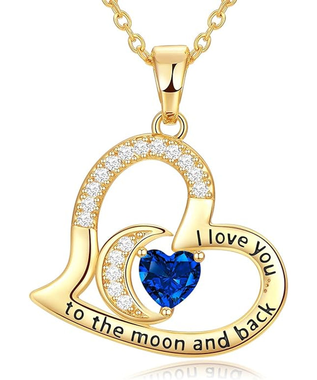 Anniversary Necklace for Women Birthstone Jewelry for Wife Gifts for Her Wife Birthday Gift Ideas Anniversary for Girlfriend I love you to the moon and back Necklaces Filled 925 Sterling Sliver
