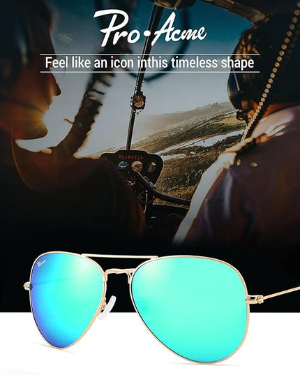Pro Acme Classic Aviator Sunglasses for Women & Men Glass Lens Metal Frame UV400 Driver Sunglasses