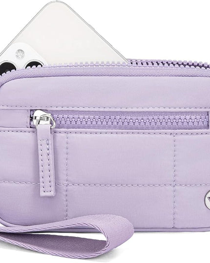 WESTBRONCO Wristlet Wallets for Women Nylon Quilted RFID Wallet with 3 Zipper Purse for Travel