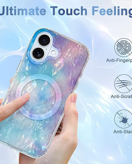 Cute Case for iPhone 17 Case for Women Girls [Compatible with Magsafe] with Translucent Pearl Pattern Design, Aesthetic Girly Magnetic Protective Phone Cover, Blue