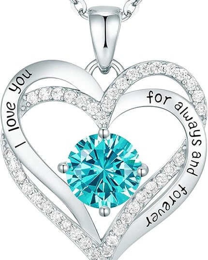 CDE Forever Love Heart Necklaces for Women, Wedding Anniversary, Birthday Mothers Day Christmas Day Gifts for Mom, Mother, Wife, friend, S925 Silver Jewelry with Birthstone Pendant