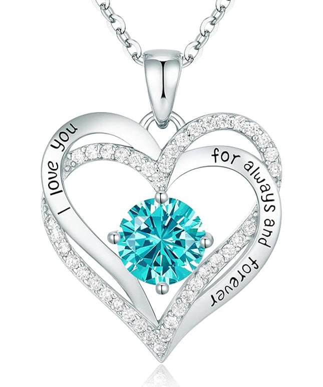 CDE Forever Love Heart Necklaces for Women, Wedding Anniversary, Birthday Mothers Day Christmas Day Gifts for Mom, Mother, Wife, friend, S925 Silver Jewelry with Birthstone Pendant