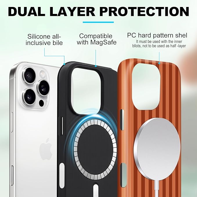 Magnetic for iPhone 11 Case Cute Stripes Phone Case, Shockproof Slim TPU and Hard PC Protective Phone Cover Compatible with MagSafe Designed for Women Girls, Deep Brown