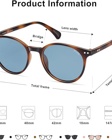SOJOS Small Round Classic Polarized Sunglasses for Women Men Vintage Style UV400 Lens MAY SJ2113