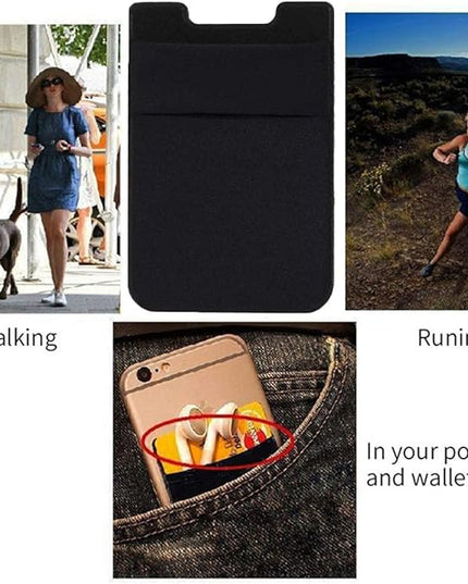 2Pack Adhesive Phone Pocket,Cell Phone Stick On Card Wallet Sleeve,Credit Cards/ID Card Holder Sticker for Back of iPhone,Android and All Smartphones-Black&Grey