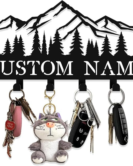 Hppybiry Personalized Metal Key Rack Hooks, Key Holder Wall Mounted Key Hooks, Mountain, Grove Theme Wall Decoration Hooks, Key Hanger Organizer for Living Room, Entryway, Bathroom, Office Decor