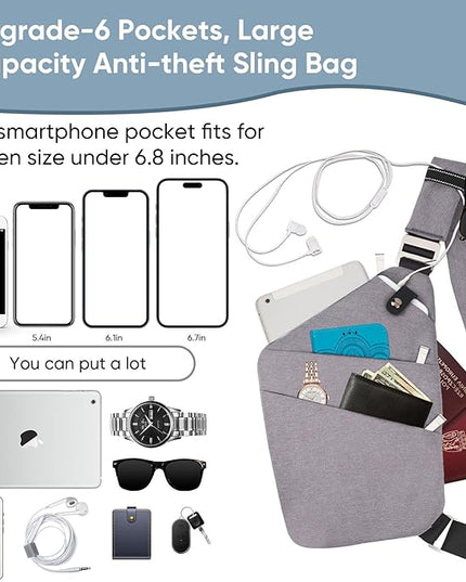 VADOO Sling Bag for Men and Women, Anti theft Crossbody Bag Lightweight Shoulder Chest Bag for Travel Gym