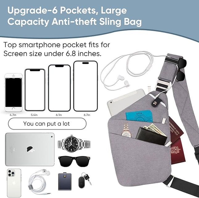 VADOO Sling Bag for Men and Women, Anti theft Crossbody Bag Lightweight Shoulder Chest Bag for Travel Gym