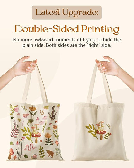 Canvas Tote Bag with Pockets - Aesthetic Reusable Totes for Women Ladies Cute Printed Cloths Canvas Shoulder Bag