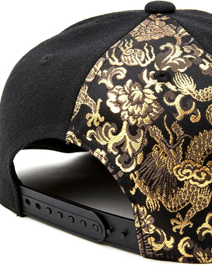 W@nderFabric Traditional Japanese Kimono Baseball Cap, Embroidered Pattern, Adjustable Snapback Flat Brim, 6-Panel Cap