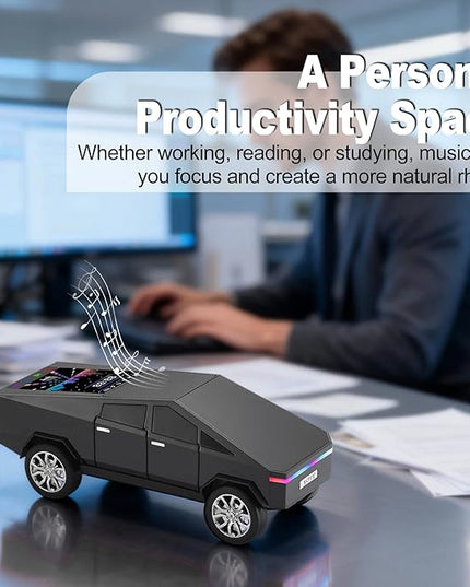 Futuristic Truck Model Bluetooth Replica Speaker with LED Display Screen – Considerate Gift for Car Design Fans & Audio Users, TWS Stereo, FM, USB/TF Playback, LED Headlights, Built-in Mic (Black)