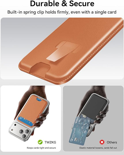 TWZKG for MagSafe Wallet, 3 Card Holder, Slim Magnetic Phone Wallet for iPhone 17/16/15/14/13/12 Pro Max Plus Air Series,RFID Blocking Vegan Leather,Orange