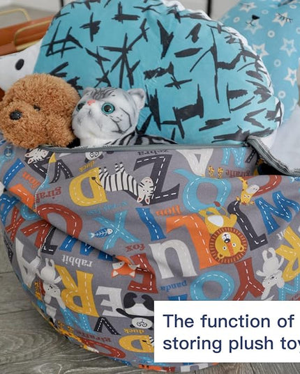 YuppieLife Kids Animal Storage Bean Bag Cover (No Filling) Extra Large stuff'n Sit|Toy Organizer|Carrying Handle|Available for Kids and Teenager|Cuddle Chair（27“,Letter）