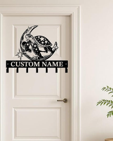 Casebrick Custom Sea Turtle Metal Wall Hooks,Key Holder-Personalized Iron Wall Decor for Keys, Coats & Home Organization (Black, Handmade,Decorative for Entryway, Beach,Bedroom,Office) (Style K)