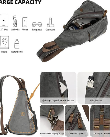 KL928 PU Leather Sling Bag - Small Crossbody Backpack Shoulder Casual Daypack Rucksack for Men Women