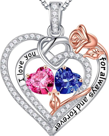 Iefil Christmas Gifts for Wife Women - 925 Sterling Silver Double Birthstone Necklace, Anniversary Birthday Gifts for Women, Jewelry Gift for Wife Girlfriend Mom Her