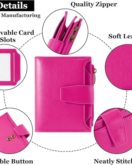 Airkit Small Wallet Women RFID Blocking Soft Leather Bifold Compact Card Holder Wallet for Women with Zipper Coin Pocket 4 ID Window