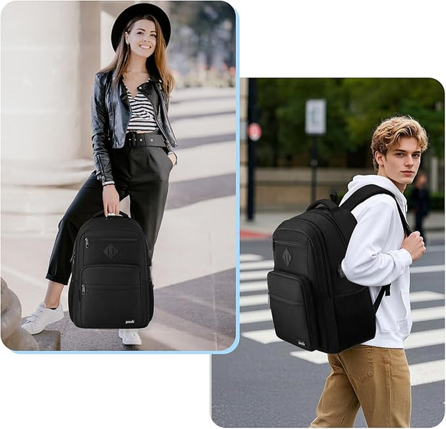 Paude Black Backpack,17.3 Inch School Backpack for Teens Adults Laptop Bookbag for High School College Students Back Pack for Work