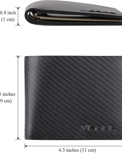VISOUL Mens Carbon Fiber Leather Bifold Wallet with 2 ID Windows, RFID Blocking Wallet with 2 Money Compartments, Stylish Two-tone Back Pocket Wallet for Men (Black+Light Gray)
